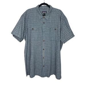 Patagonia Men’s XXL Back Step Short Sleeve Button Down Shirt Blue Plaid